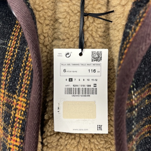 Zara Kids Tartan Raglan Sleeve Coat sz: 6 - Picture 6 of 10